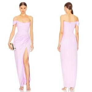 SAU LEE Brandi One Shoulder Draped Ruched Corset Purple Lavender Maxi Dress Sz 0